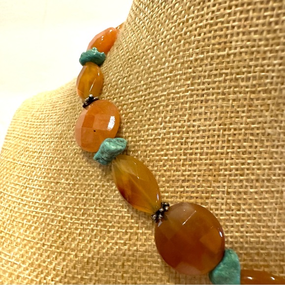 Gorgeous Genuine Carnelian / Agate Gemstone and turquoise chips, silver tone - Picture 8 of 12